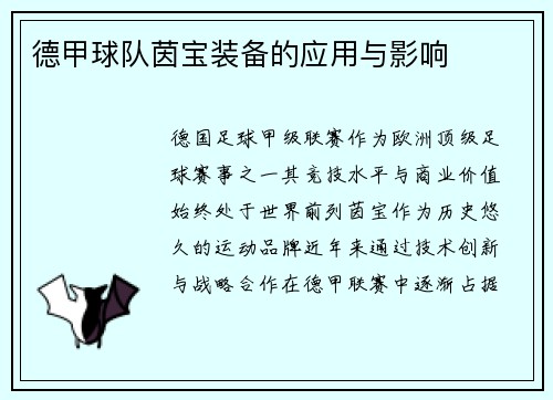 德甲球队茵宝装备的应用与影响